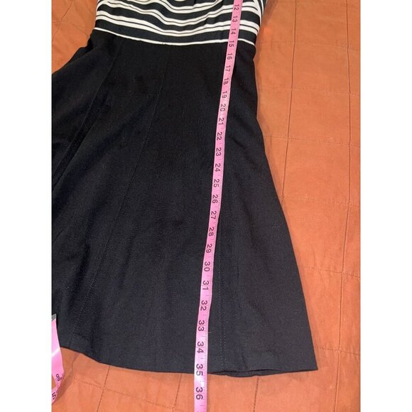 MAEVE  Anthropologie Black & White Striped  Fit & Flar  Crosswise Flare Dress 0 - Picture 7 of 9